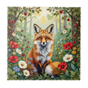 Fuchs-Wildblumen-Wald-Illustration Fliese