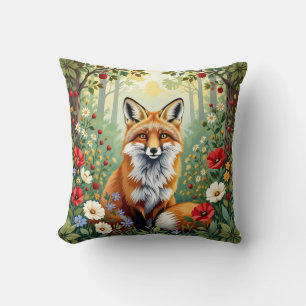 Fuchs-Wildblumen-Wald-Illustration Kissen