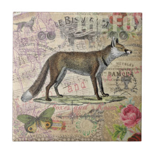 Fuchs-Wildlife-Vintage-Tierillustration Fliese