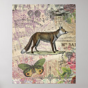 Fuchs-Wildlife-Vintage-Tierillustration Poster