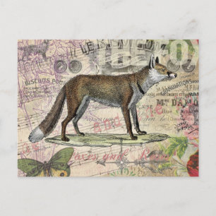 Fuchs-Wildlife-Vintage-Tierillustration  Postkarte