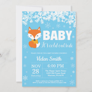 Fuchs Winter Blau Junge Baby Shower Schneeflocke Einladung