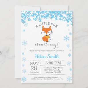 Fuchs Winter Blau Junge Babyparty Schneeflocke Einladung