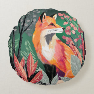 Fuchs Zauberwald Hand-Painted Nature Illustrations Rundes Kissen