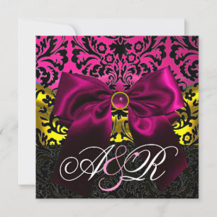 FUCHSA RIBBON GOLD PINK BLACK DAMASK MONOGRAMM EINLADUNG