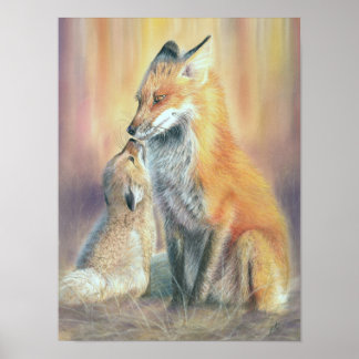 Fuchsdruck-Wandkunstposter. Eine Fuchsmutter und i Poster