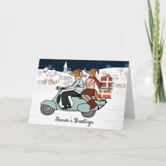 Füchse auf einer Vespa Weihnachtskarte Feiertagskarte