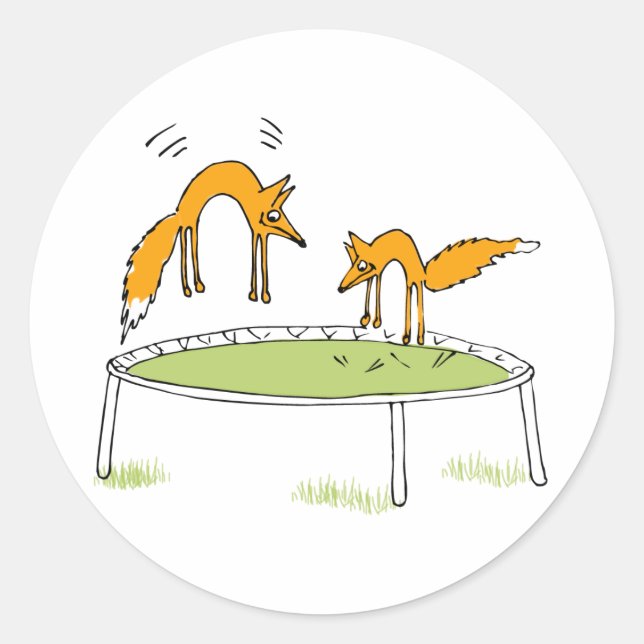 Füchse auf Trampolin Runder Aufkleber (Vorderseite)