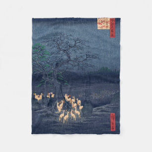 Füchse bei nächtlicher Shrine Vintage Ukiyo-e japa Fleecedecke