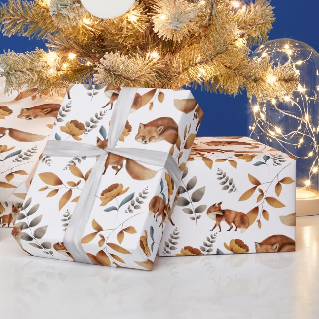 Füchse Blumen Grün Botanisch  Geschenkpapier (Feiertage)