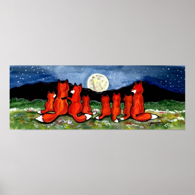 Füchse Fox Family Watching Mondposter Navy Night Poster (Vorne)