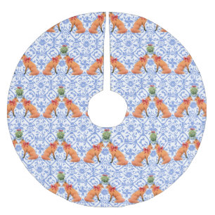 Füchse Küssen unter Mistletoe Blue Chinoiserie Polyester Weihnachtsbaumdecke