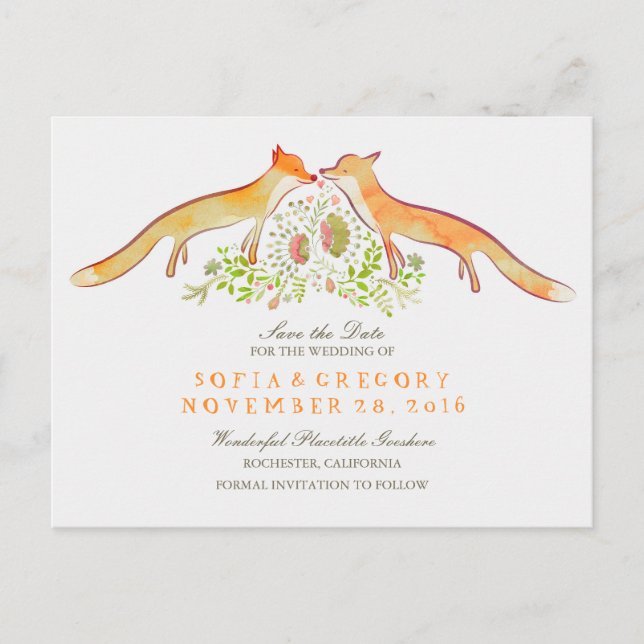 Füchse Save the Date Ankündigungspostkarte (Vorderseite)