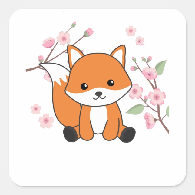 Füchse Süßvieh für Kawaii-Füchse Quadratischer Aufkleber (Vorderseite)