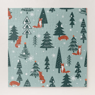 Füchse, Tannen, Winter, bunte Muster