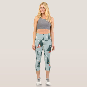 Füchse, Tannen, Winter, bunte Muster Capri Leggings