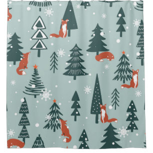 Füchse, Tannen, Winter, bunte Muster Duschvorhang