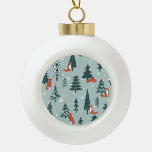 Füchse, Tannen, Winter, bunte Muster Keramik Kugel-Ornament