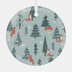 Füchse, Tannen, Winter, bunte Muster Ornament Aus Glas
