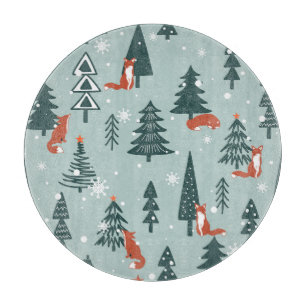 Füchse, Tannen, Winter, bunte Muster Schneidebrett