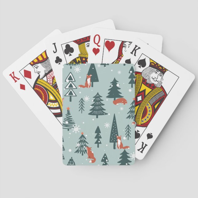 Füchse, Tannen, Winter, bunte Muster Spielkarten (Rückseite)