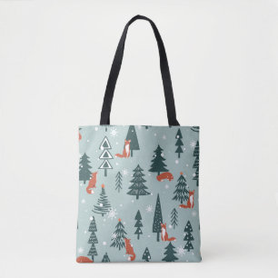 Füchse, Tannen, Winter, bunte Muster Tasche
