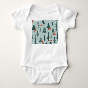 Füchse, Tannen, Winter, farbenfrohes Muster Baby Strampler