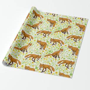 Füchse und Buttercups auf natürlichem Weiß Geschenkpapier