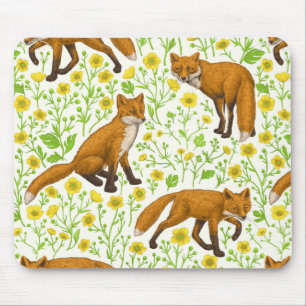 Füchse und Buttercups auf natürlichem Weiß Mousepad