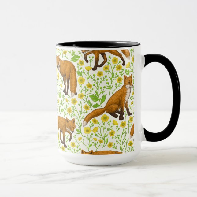 Füchse und Buttercups auf natürlichem Weiß Tasse (Rechts)