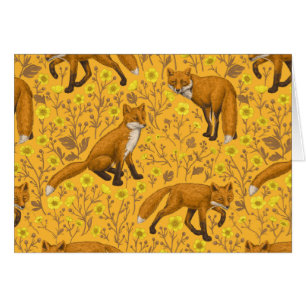 Füchse und Buttercups auf Orange