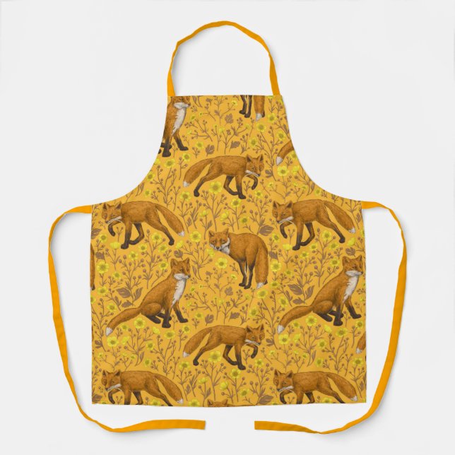 Füchse und Buttercups auf Orange Schürze (Vorderseite)