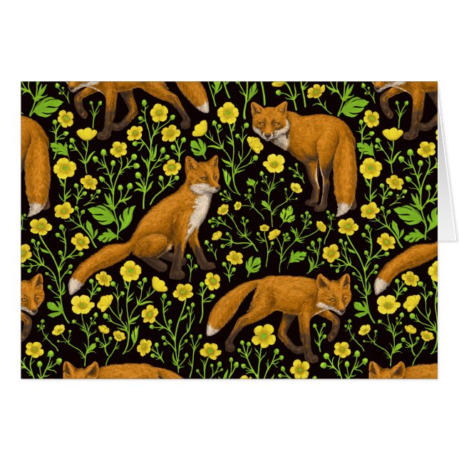Füchse und Buttercups auf schwarz (Vorderseite (Horizontal))
