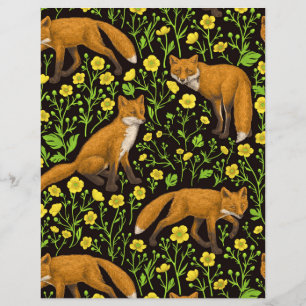 Füchse und Buttercups auf schwarz