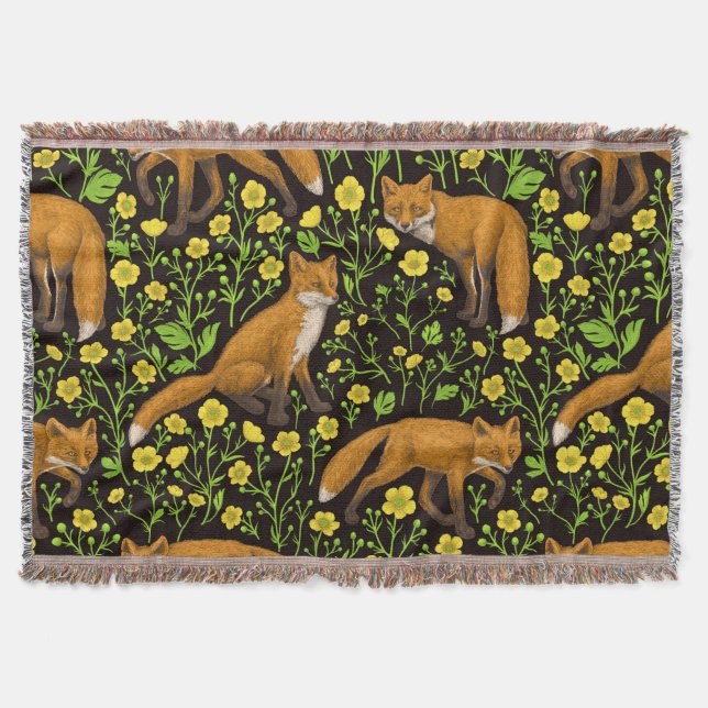 Füchse und Buttercups auf schwarz Decke (Vorderseite)