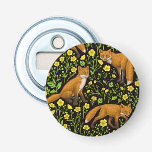 Füchse und Buttercups auf schwarz Flaschenöffner