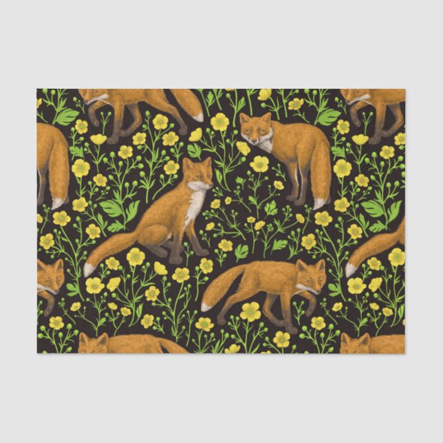 Füchse und Buttercups auf schwarz Seidenpapier (Vorderseite)
