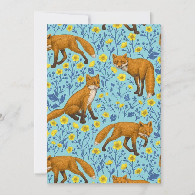 Füchse und Buttercups in Poolblau (Vorderseite)