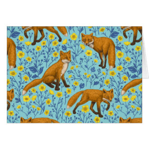 Füchse und Buttercups in Poolblau