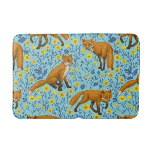 Füchse und Buttercups in Poolblau Badematte