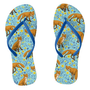 Füchse und Buttercups in Poolblau Flip Flops