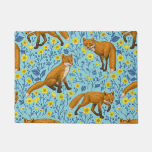 Füchse und Buttercups in Poolblau Fußmatte