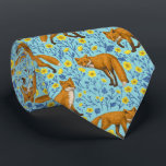 Füchse und Buttercups in Poolblau Krawatte<br><div class="desc">Handgemalte Muster mit Füchsen und Butterschalen</div>