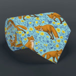 Füchse und Buttercups in Poolblau Krawatte<br><div class="desc">Handgemalte Muster mit Füchsen und Butterschalen</div>