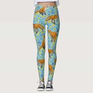 Füchse und Buttercups in Poolblau Leggings