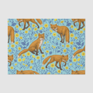 Füchse und Buttercups in Poolblau Seidenpapier