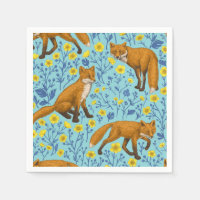 Füchse und Buttercups in Poolblau