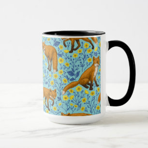 Füchse und Buttercups in Poolblau Tasse