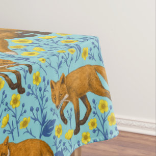 Füchse und Buttercups in Poolblau Tischdecke