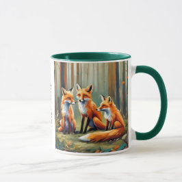 Fuchsfamilie im Wald. Bearbeitbarer Name Tasse
